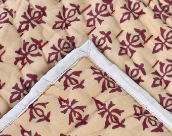 Hand Block Print Quilt | Handmade Red Cotton Bedspread | Boho Farmhouse Bedding Decor