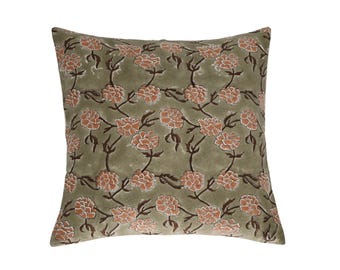 Handmade Block Printed Linen Pillow Cover - Decorative Throw Pillow