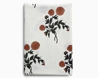 Hand Block Print Cotton Tablecloth | Boho Floral Dining Decor | Indian Handmade Table Linen