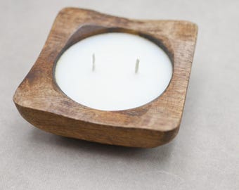 Vanilla Jasmine Wooden Dough Bowl Candle – Hand Poured Soy Wax, Rustic Boho Home Fragrance, Gift for Her