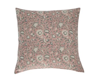 Funda de almohada de lino estampada a mano / Cojín decorativo floral / Decoración de primavera estilo granja bohemio / Regalo de inauguración de la casa