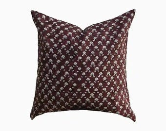 Funda de almohada de lino estampada a mano / Cojín decorativo floral / Decoración de primavera estilo granja bohemio / Regalo de inauguración de la casa