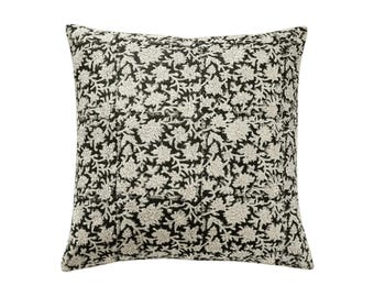 Funda de almohada de lino estampada a mano / Cojín decorativo floral / Decoración de primavera estilo granja bohemio / Regalo de inauguración de la casa