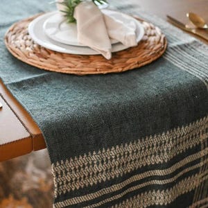 Handwoven Wool Table Runner - Blue Bhujodi Indian Table Linen, Wedding, French Country Home Decor, Gift for Her