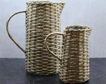 Jarrón de mimbre estilo vintage: decoración rústica de granja, acento para el hogar inspirado en la cabaña, regalo para ella