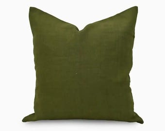 Ruffle Linen Pillow Cover | Solid Olive Green Throw Cushion | Cottagecore Decor, Farmhouse Accent
