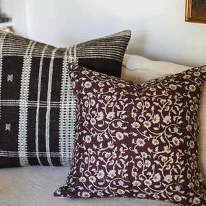 Handmade Block Print Linen Pillow Cover: Farmhouse Floral Cushion
