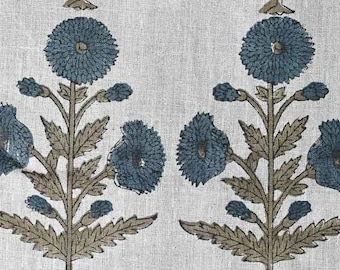 Block Print Linen Fabric by Yard | 58" Wide Designer Upholstery | Farmhouse Home Decor Pillow, Cushion, Curtain, Sewing | Nikita