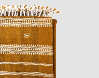 Handwoven Bhujodi Wool Throw | Golden Ochre Indian Textile 40x90 | Boho Blanket | Rustic Festive Home Decor