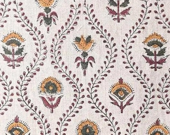 Block Print Linen Fabric by Yard | 58" Designer Heavy Linen | Farmhouse Home Decor Pillow, Cushion, Curtain, Upholstery,  Sewing | Seraphina