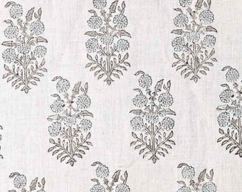 Block Print Linen Fabric by Yard | 58" Wide Designer Heavy Linen | Farmhouse Home Decor Pillow, Cushion, Curtain, Upholstery | Clover