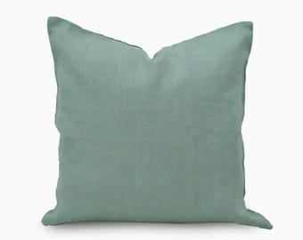 Ruffle Linen Pillow Cover | Solid Green Throw Pillow | Cottagecore Decor, Farmhouse Accent Pillow