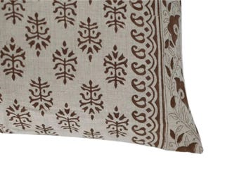 Funda de almohada de lino estampada a mano / Cojín decorativo floral / Decoración de primavera estilo granja bohemio / Regalo de inauguración de la casa