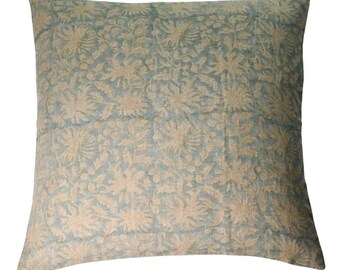 Funda de almohada de lino estampada a mano / Cojín decorativo floral / Decoración de primavera estilo granja bohemio / Regalo de inauguración de la casa