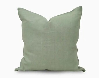 Ruffle Linen Pillow Cover | Solid Sage Green Throw Cushion | Cottagecore Decor, Farmhouse Accent
