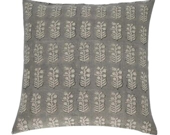 Funda de almohada de lino estampada a mano / Cojín decorativo floral / Decoración de primavera estilo granja bohemio / Regalo de inauguración de la casa