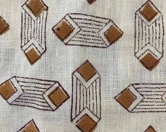 Block Print Linen Fabric by Yard | 58" Wide Designer Heavy Linen | Farmhouse Home Decor Pillow, Cushion, Curtain, Upholstery | Papier Print