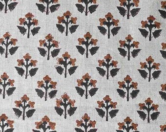 Block Print Linen Fabric by Yard | 58" Wide Designer Heavy Linen | Farmhouse Home Decor Pillow, Cushion, Curtain, Upholstery, Sewing | Gabby