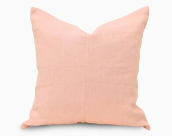 Ruffle Linen Pillow Cover | Solid Peach Pink Throw Cushion | Cottagecore Decor, Farmhouse Accent