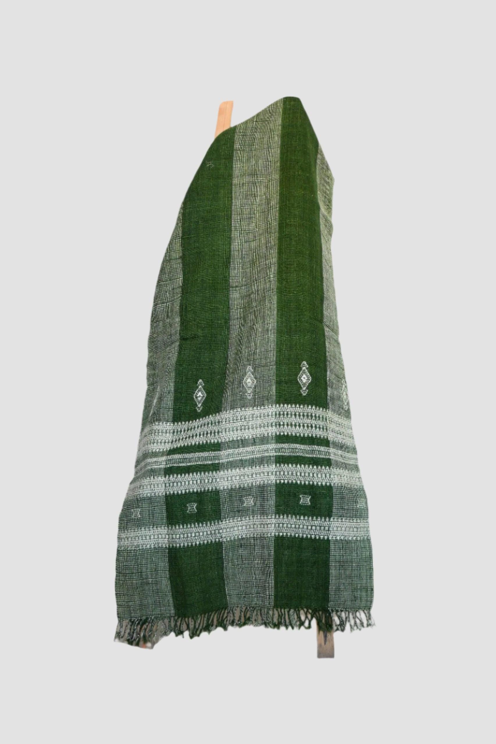 Handwoven Bed Throw, Vintage Bed Throw, Bhujodi Throw, Forest Green Throw, Wool Throw, Boho Bed Throw, Handmade Throw, Rustic Decor
