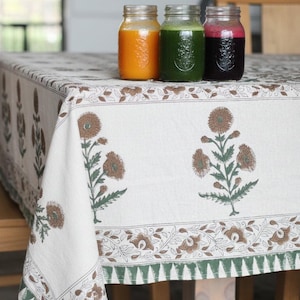 Handcrafted Indian Block Print Tablecloth | Boho Floral Cotton Dining Decor | French Country Wedding Table