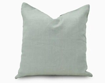 Ruffle Linen Pillow Cover | Solid Sage Grey Throw Cushion | Cottagecore Decor, Farmhouse Accent