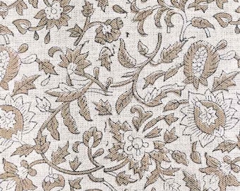 Block Print Linen Fabric by Yard | 58" Wide Designer Heavy Linen | Farmhouse Home Decor Pillow, Cushion, Curtain, Upholstery, Sewing | Devon