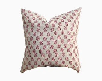 Handmade Block Printed Linen Pillow Cover | Floral Decorative Throw Cushion | Boho Farmhouse Spring Home Decor | Housewarming Gift