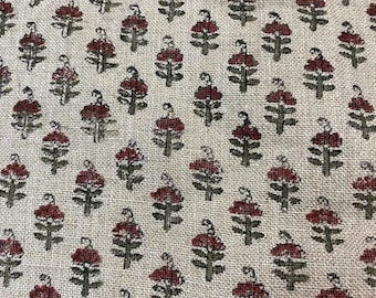 Block Print Linen Fabric by Yard | 58" Wide Designer Heavy Linen | Farmhouse Home Decor Pillow, Cushion, Curtain, Upholstery, Sewing | Vibby