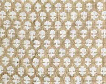 Block Print Linen Fabric by Yard | 58" Wide Designer Heavy Linen | Farmhouse Home Decor Pillow, Cushion, Curtain, Upholstery, Sewing | Anna