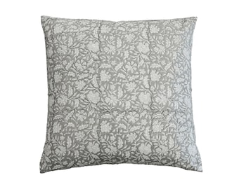 Funda de almohada de lino estampada a mano / Cojín decorativo floral / Decoración de primavera estilo granja bohemio / Regalo de inauguración de la casa