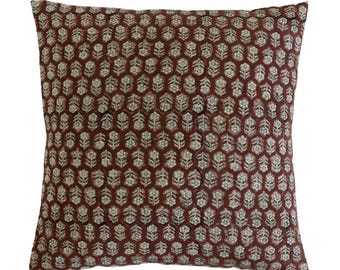 Funda de almohada de lino estampada a mano / Cojín decorativo floral / Decoración de primavera estilo granja bohemio / Regalo de inauguración de la casa