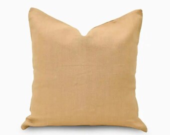 Ruffle Linen Pillow Cover | Solid Gold Yellow Throw Cushion | Cottagecore Decor, Farmhouse Accent