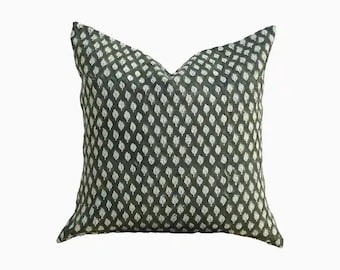 Handmade Block Printed Linen Pillow Cover | Floral Decorative Throw Cushion | Boho Farmhouse Spring Home Decor | Housewarming Gift