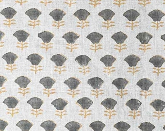 Block Print Linen Fabric by Yard | 58" Wide Designer Heavy Linen | Farmhouse Home Decor Pillow, Cushion, Curtain, Upholstery | Arianna