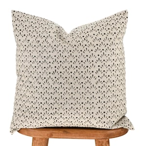 Arlowe Block Print Pillow Cover – Beige and Black Floral Pattern, Indian Handmade Decorative Cushion for Sofa or Bed