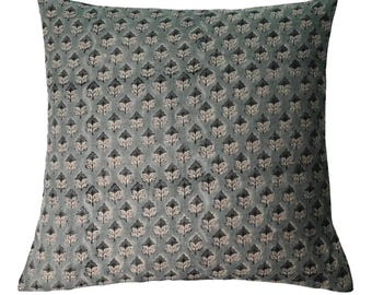 Funda de almohada de lino estampada a mano / Cojín decorativo floral / Decoración de primavera estilo granja bohemio / Regalo de inauguración de la casa