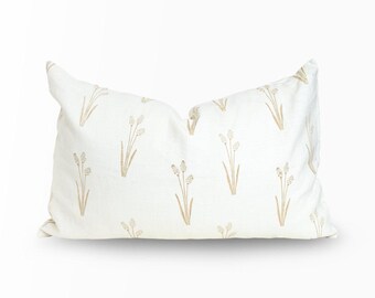 Botanical Print Lumbar Pillow Cover | 100% Linen, Modern Farmhouse Accent (12x20 Inches)