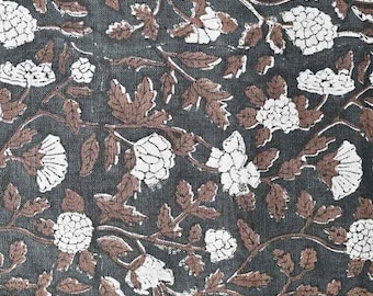 Block Print Linen Fabric by Yard | 58" Wide Designer Heavy Linen | Farmhouse Home Decor Pillow, Cushion, Curtain, Upholstery | Arabella