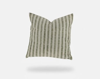 Handmade Block Printed Linen Pillow Cover | Stripe Decorative Throw Cushion | Boho Farmhouse Spring Home Decor | Housewarming Gift