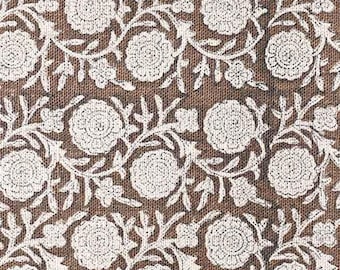 Block Print Linen Fabric by Yard | 58" Wide Designer Heavy Linen | Farmhouse Home Decor Pillow, Cushion, Curtain, Upholstery, Sewing | Dean