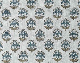 Block Print Linen Fabric by Yard | 58" Wide Designer Heavy Linen | Farmhouse Home Decor Pillow, Cushion, Curtain, Upholstery, Sewing | Anara