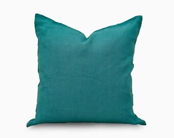 Ruffle Linen Pillow Cover | Solid Teal Throw Cushion | Cottagecore Decor, Farmhouse Accent