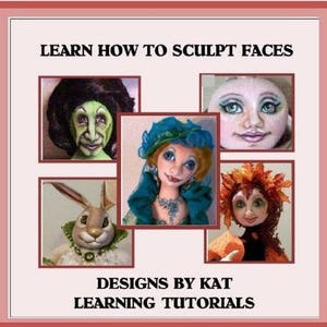 May include: Learn how to sculpt faces with these doll face sculpting tutorials.  The image shows five different doll faces, including a witch, a fairy, a bunny, and two other faces.