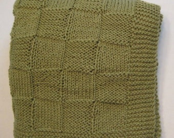 Knit Blocks Afghan in Green