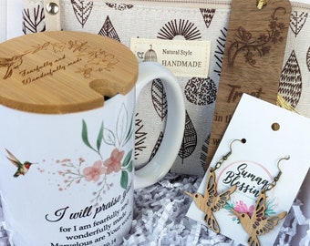 Hummingbird Gift Box: Christian Mug, Earrings, Bookmark & Pouch, Inspirational Birthday Gifts