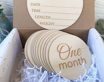 Personalized Baby Shower Gift Set: Birth Stats Sign, Milestone Discs