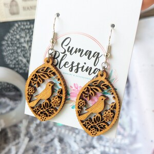 Wooden Bird Earrings