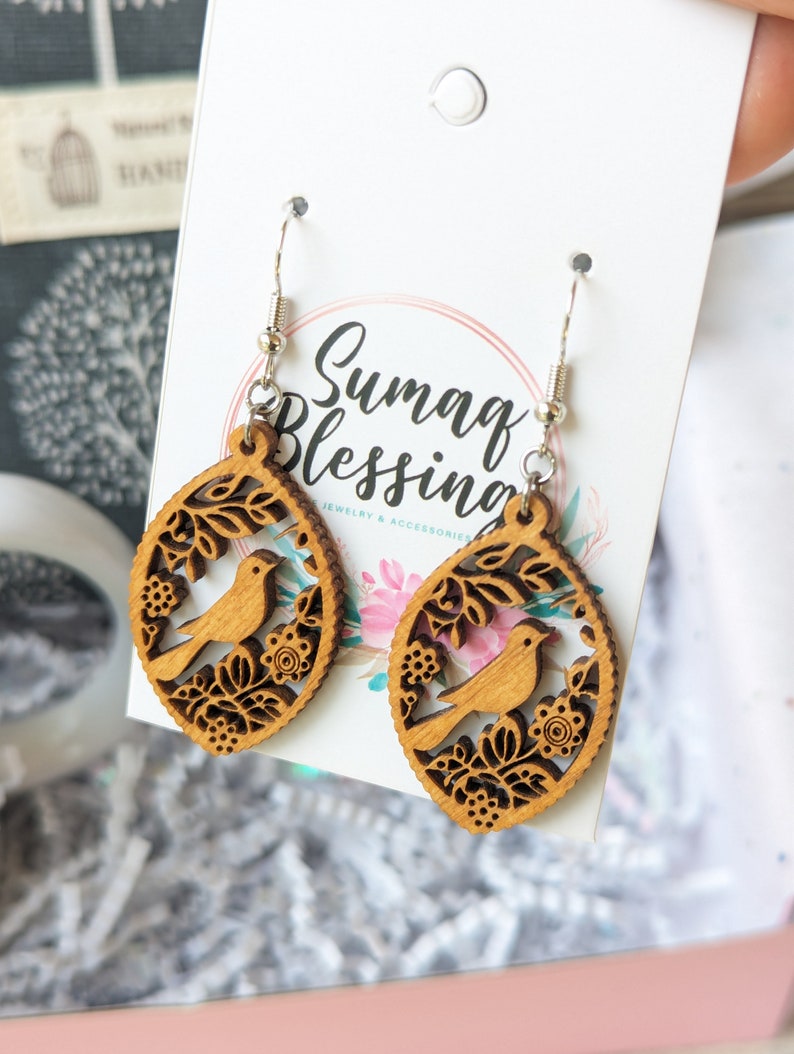 Wooden Bird Earrings