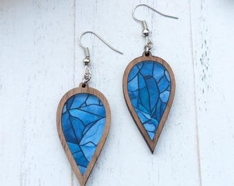 Stained Glass Effect Wood Earrings: Acrylic Dangle Earrings